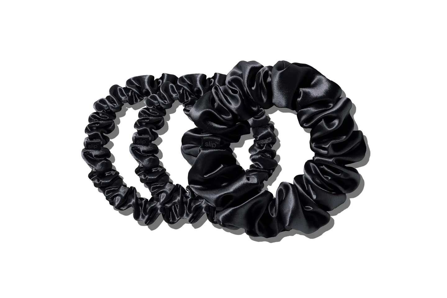 SLIP PURE SILK BACK TO BASICS ASSORTED SCRUNCHIES - SET OF 3 - BLACK