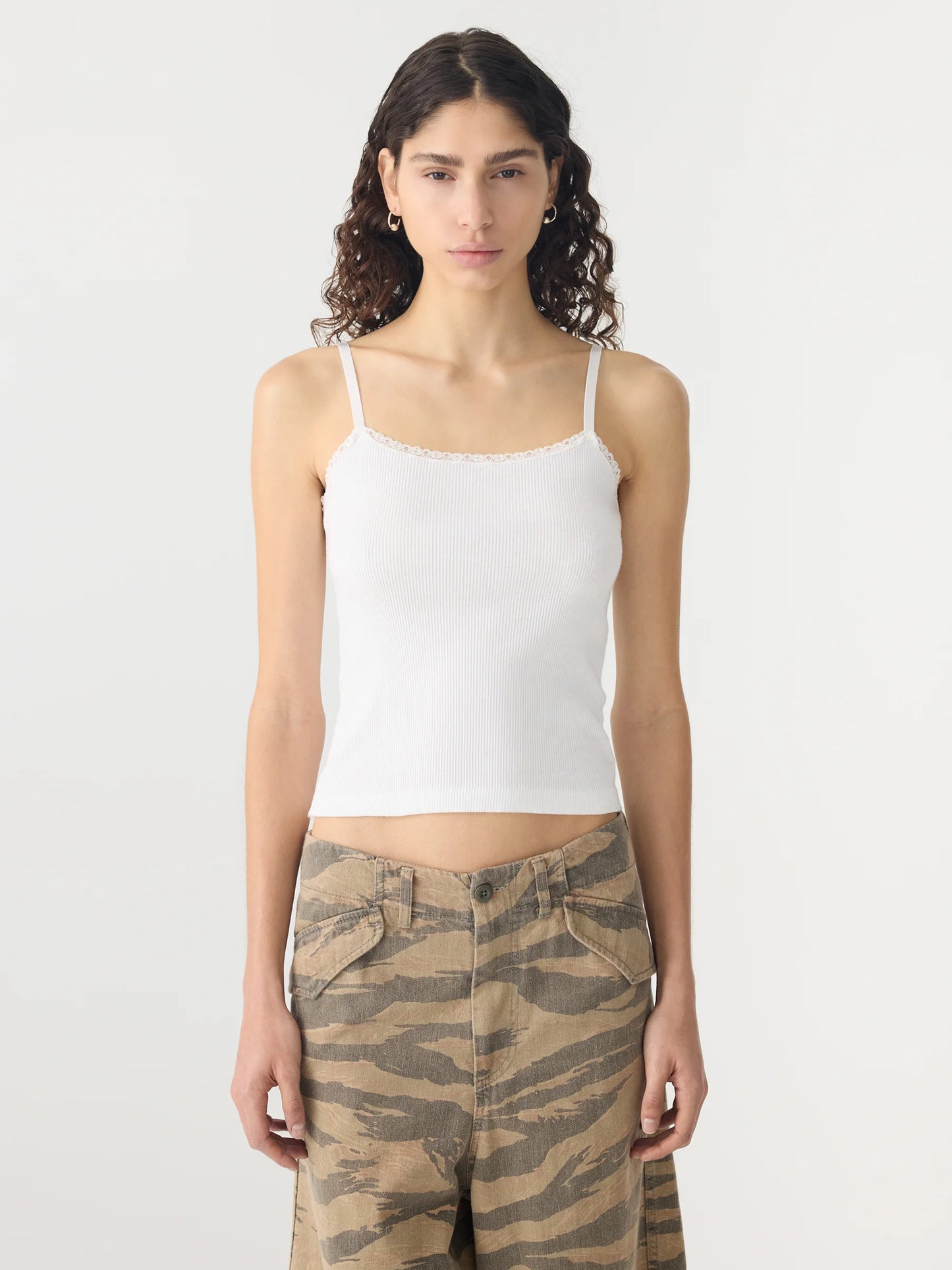 LACE STRAP SOFT RIB TANK - WHITE