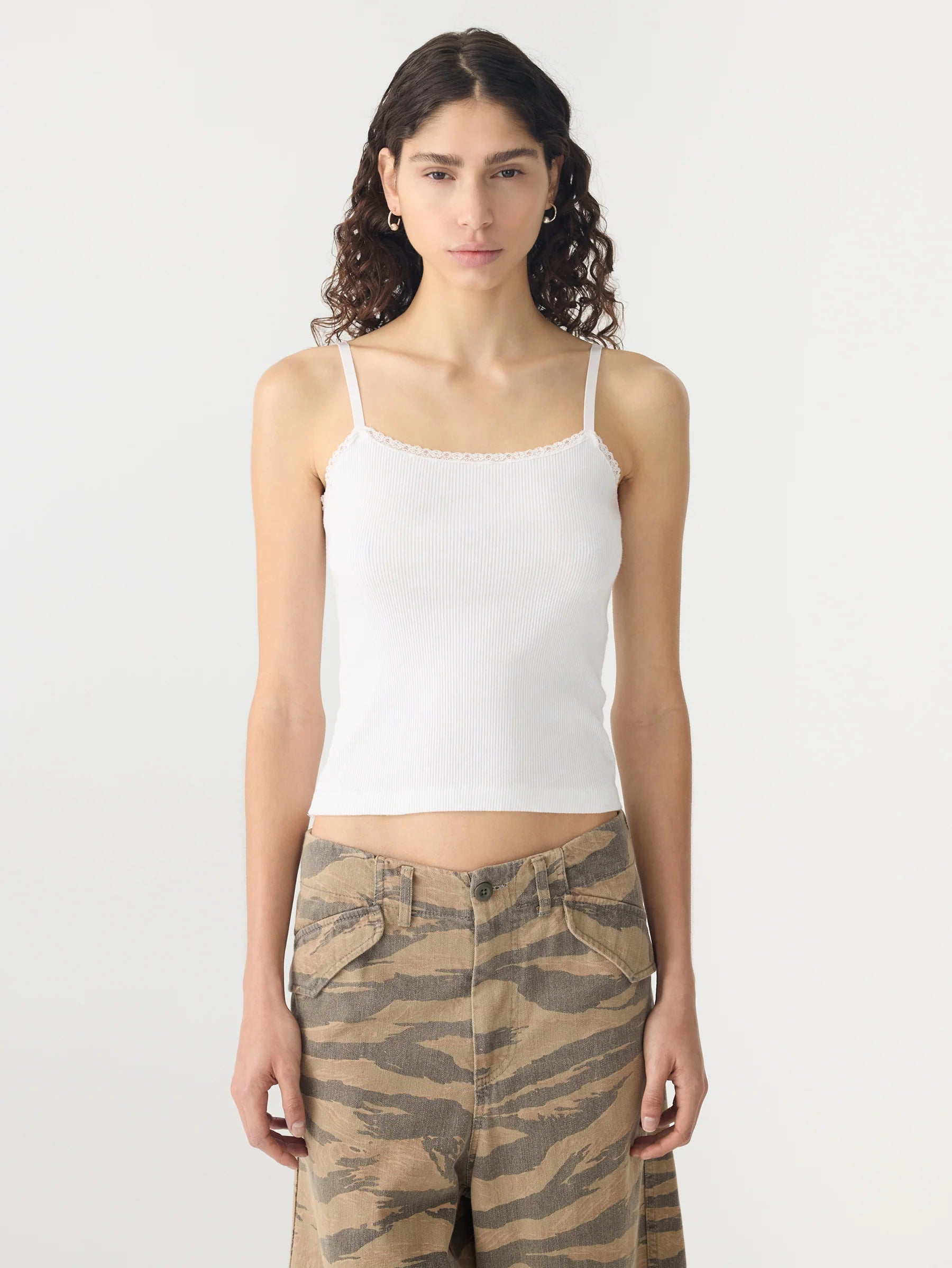 LACE STRAP SOFT RIB TANK - WHITE