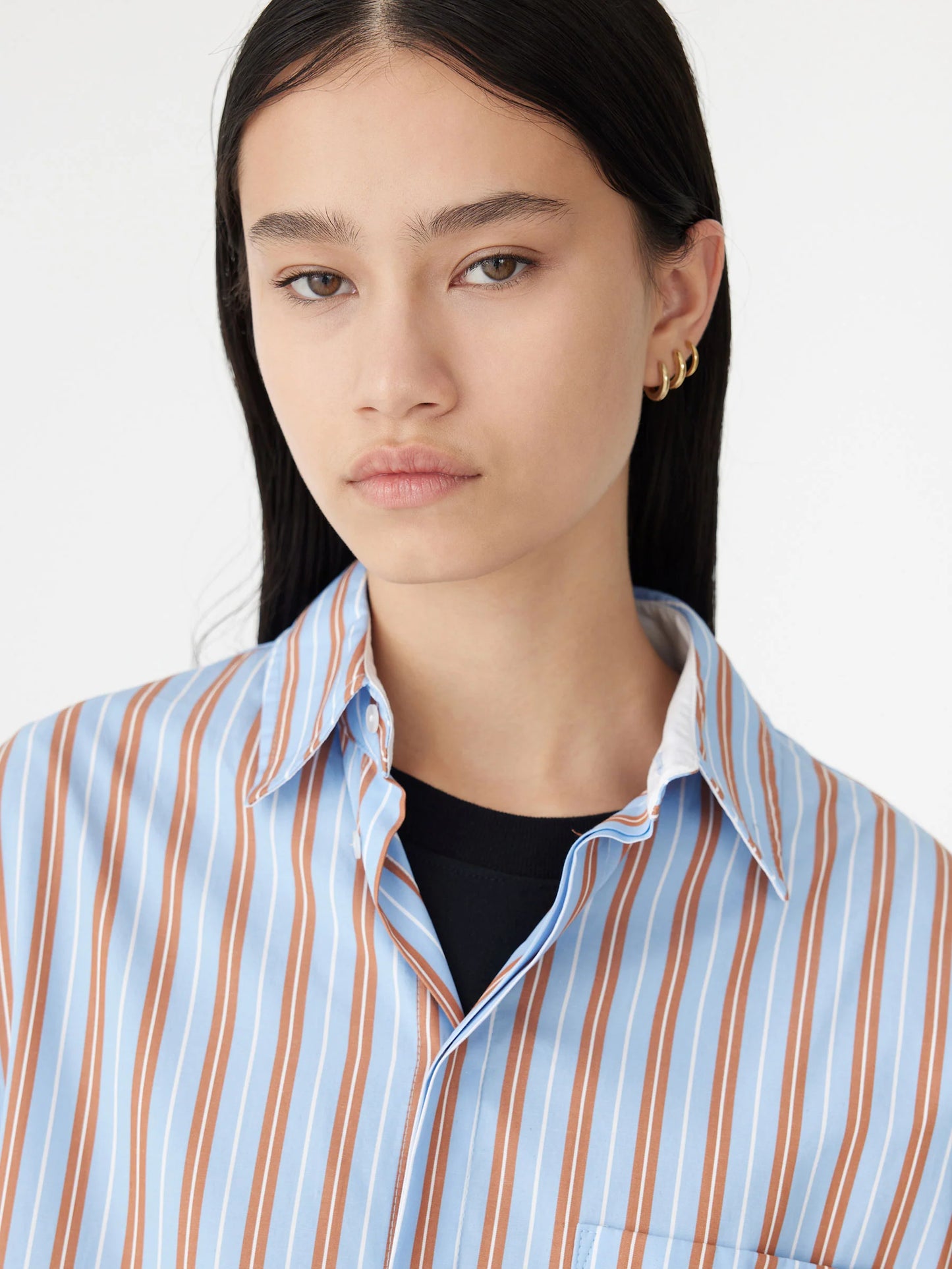 STRIPE BOYFRIEND SHIRT - BROWN/PALE BLUE/WHITE