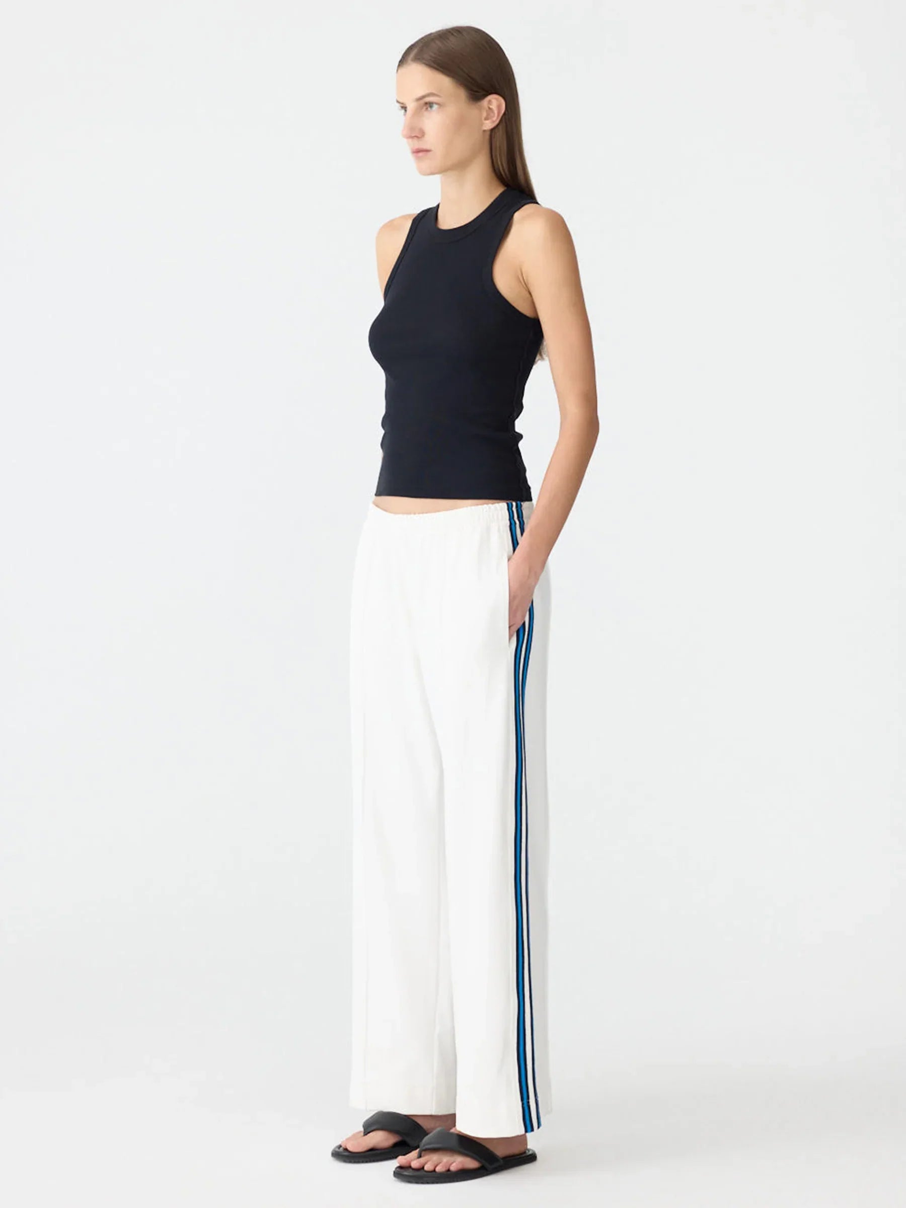 DOUBLE STRIPE WIDE LEG PANT - WHITE/ COBALT & INK STRIPE