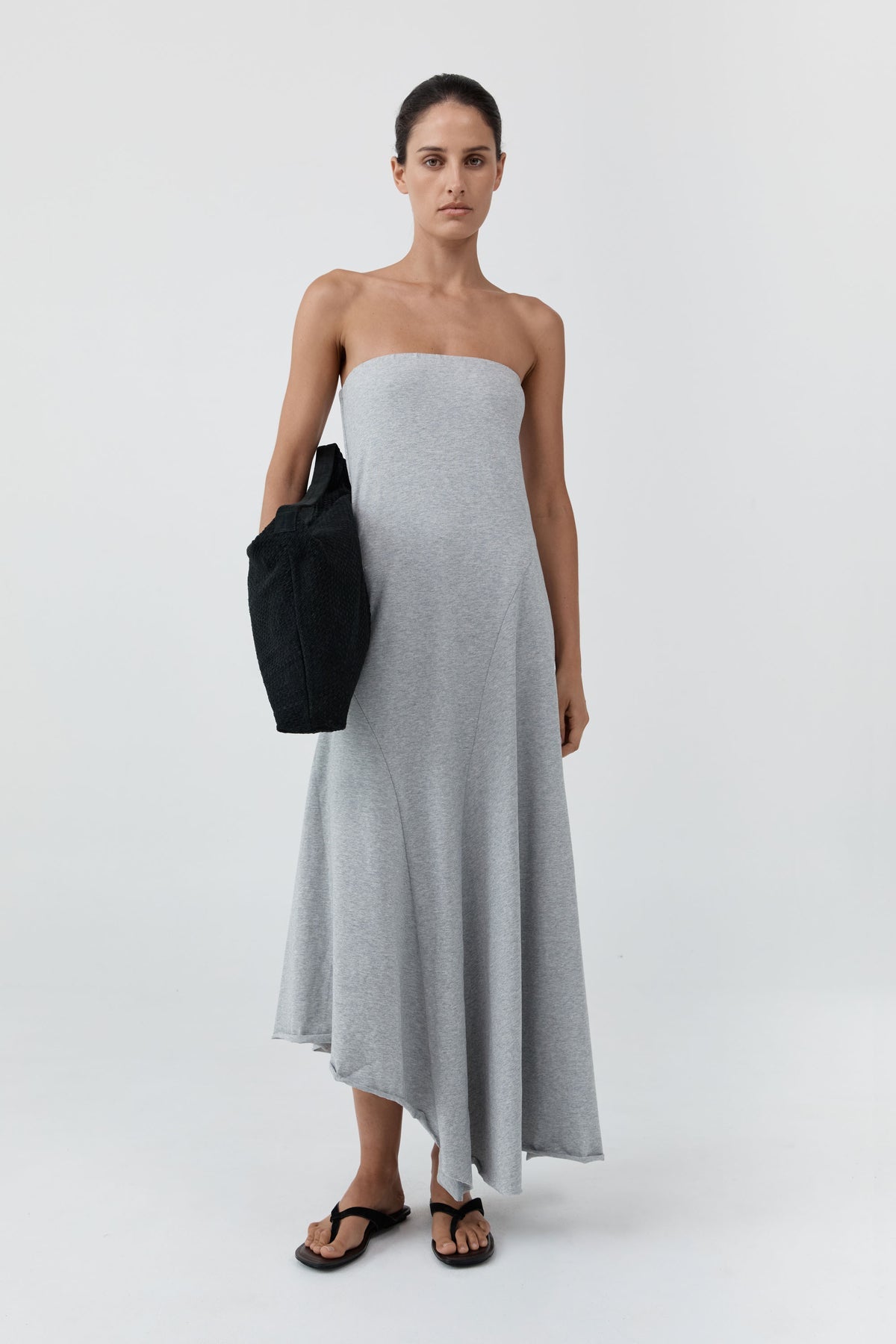 STRAPLESS COTTON JERSEY DRESS - LIGHT GREY MARLE