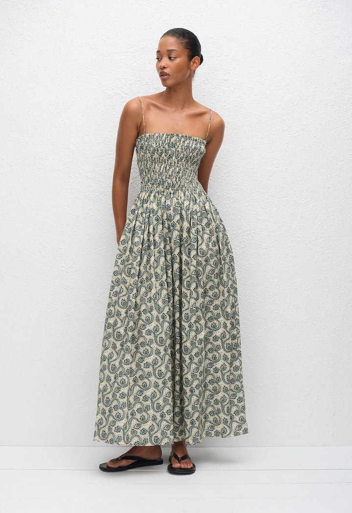 SHIRRED BODICE DRESS - VINE