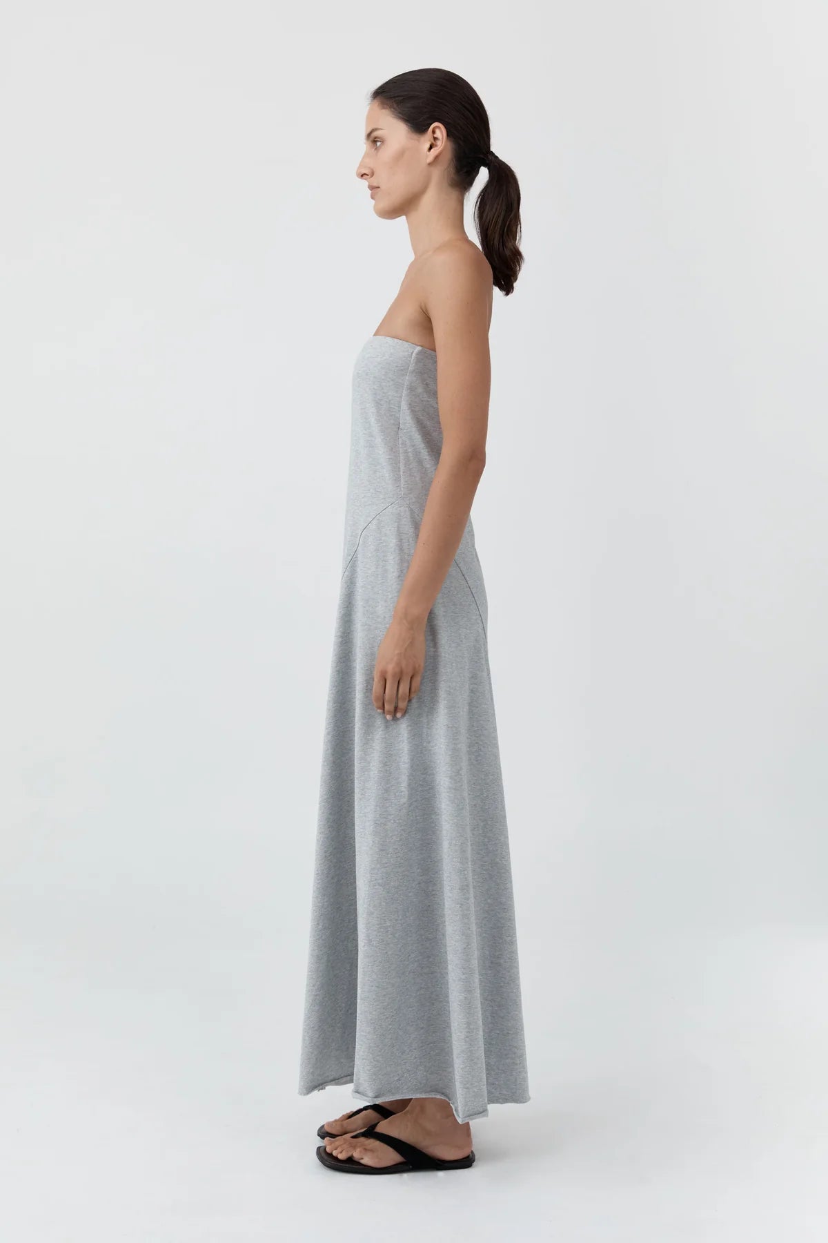 STRAPLESS COTTON JERSEY DRESS - LIGHT GREY MARLE
