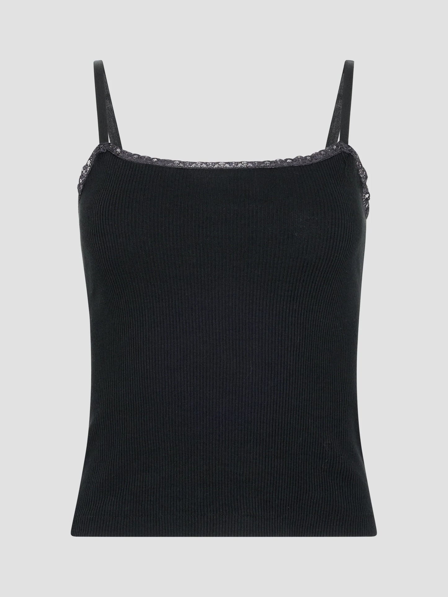 LACE STRAP SOFT RIB TANK - BLACK