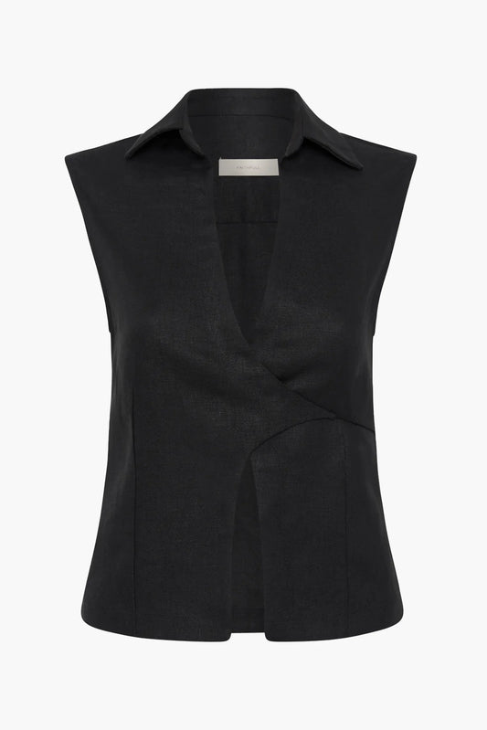 ANTIBES SLEEVELESS WRAP SHIRT - BLACK