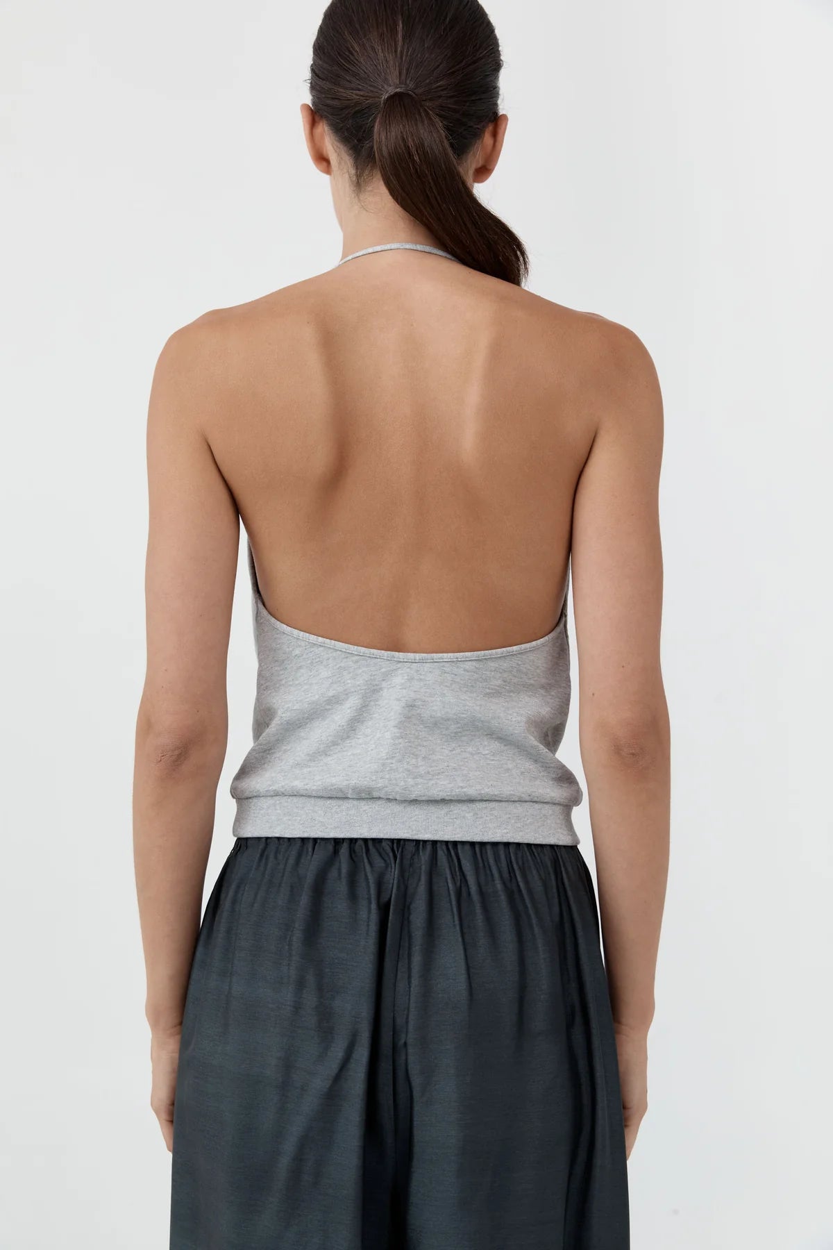 COTTON JERSEY HALTER TOP - LIGHT GREY MARLE