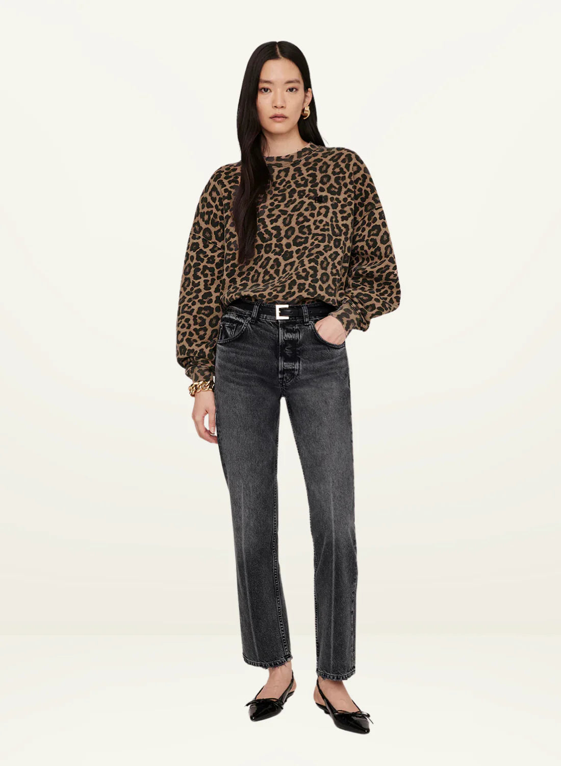 MILES SWEATSHIRT - BLACK BROWN LEOPARD