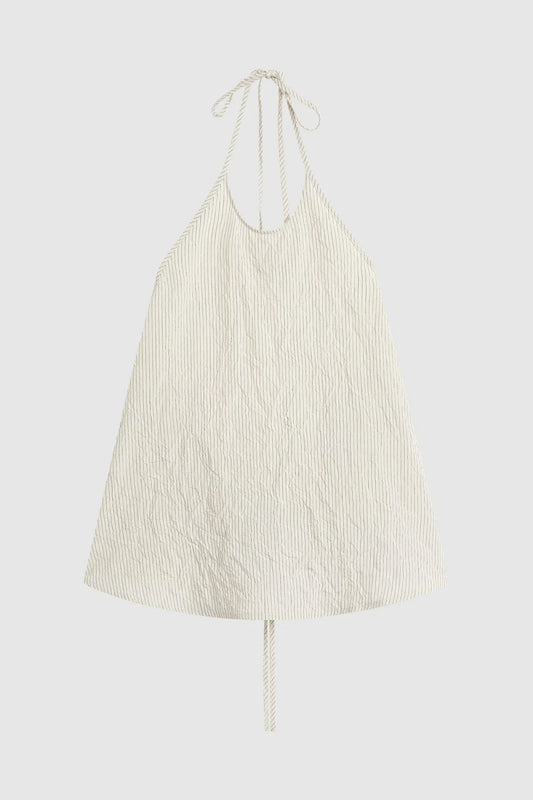 CRUSHED HALTER TOP - PETITE PINSTRIPE