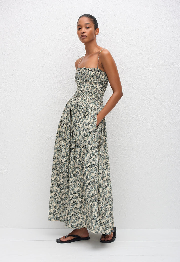 SHIRRED BODICE DRESS - VINE