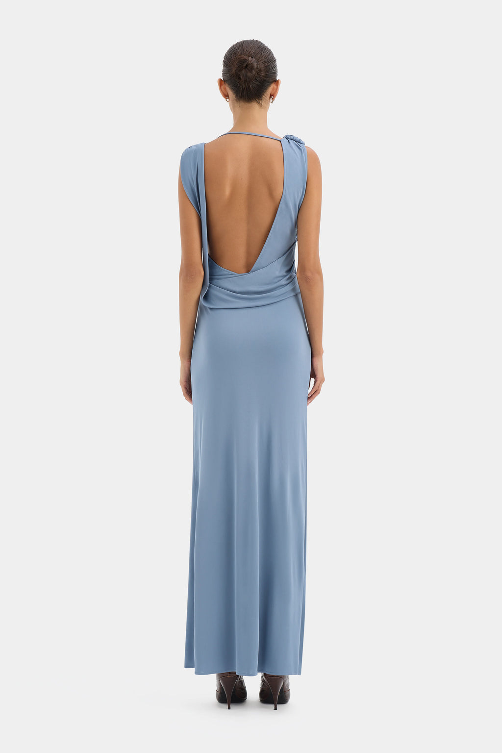 OLENNA TWIST LOW BACK GOWN - DUSTY BLUE