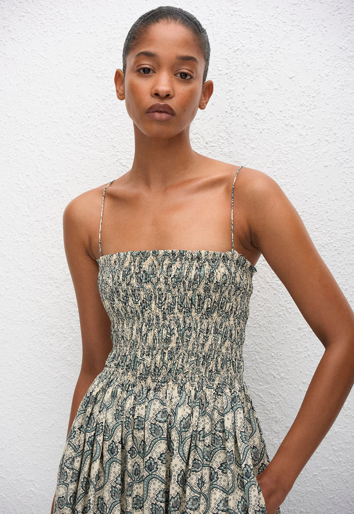 SHIRRED BODICE DRESS - VINE