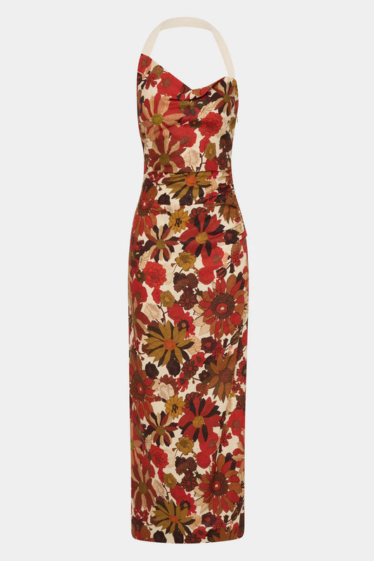 CASTELLA GATHERED MIDI DRESS - FLORA ROSSO