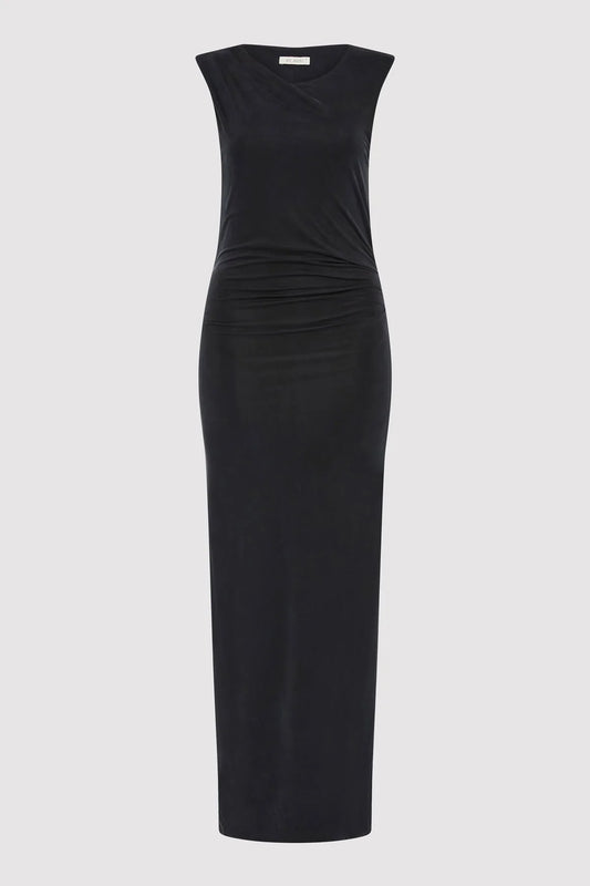 CUPRO JERSEY DRAPE DRESS - BLACK