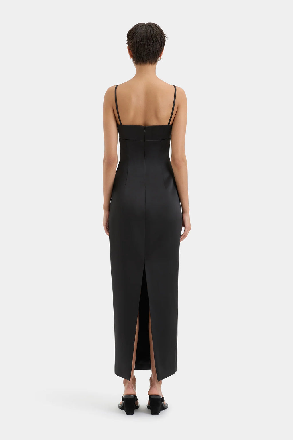 POPPY COLUMN MIDI DRESS - BLACK