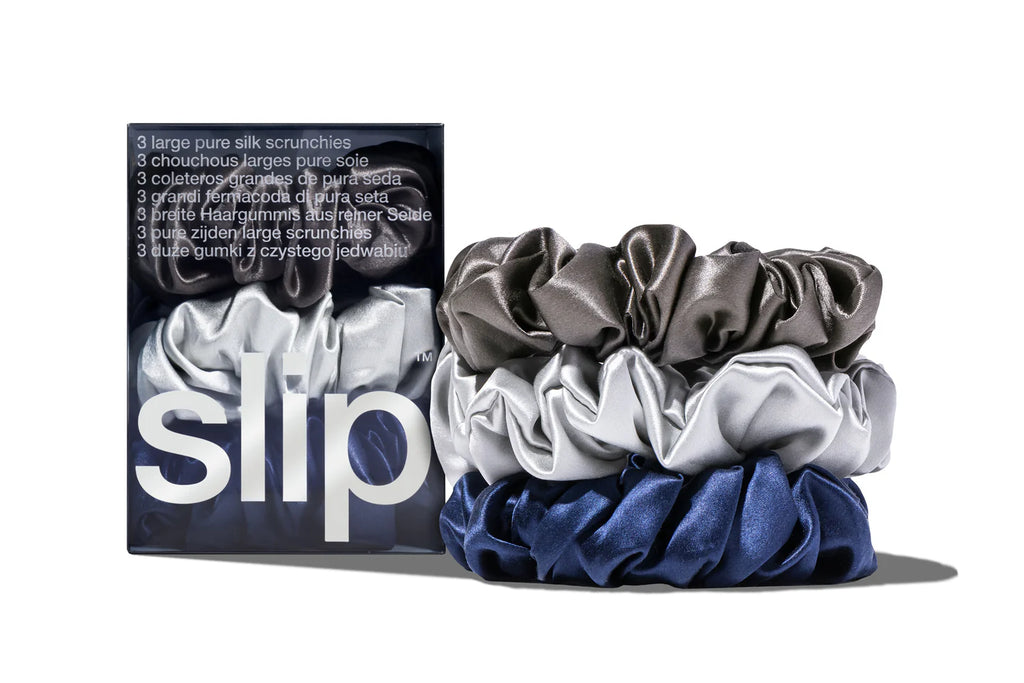 SLIP PURE SILK LARGE SCRUNCHIES - SET OF 3 - MIDNIGHT
