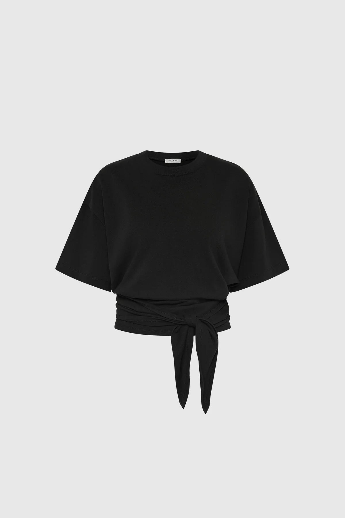 COTTON JERSEY SPLIT BLACK TEE - BLACK