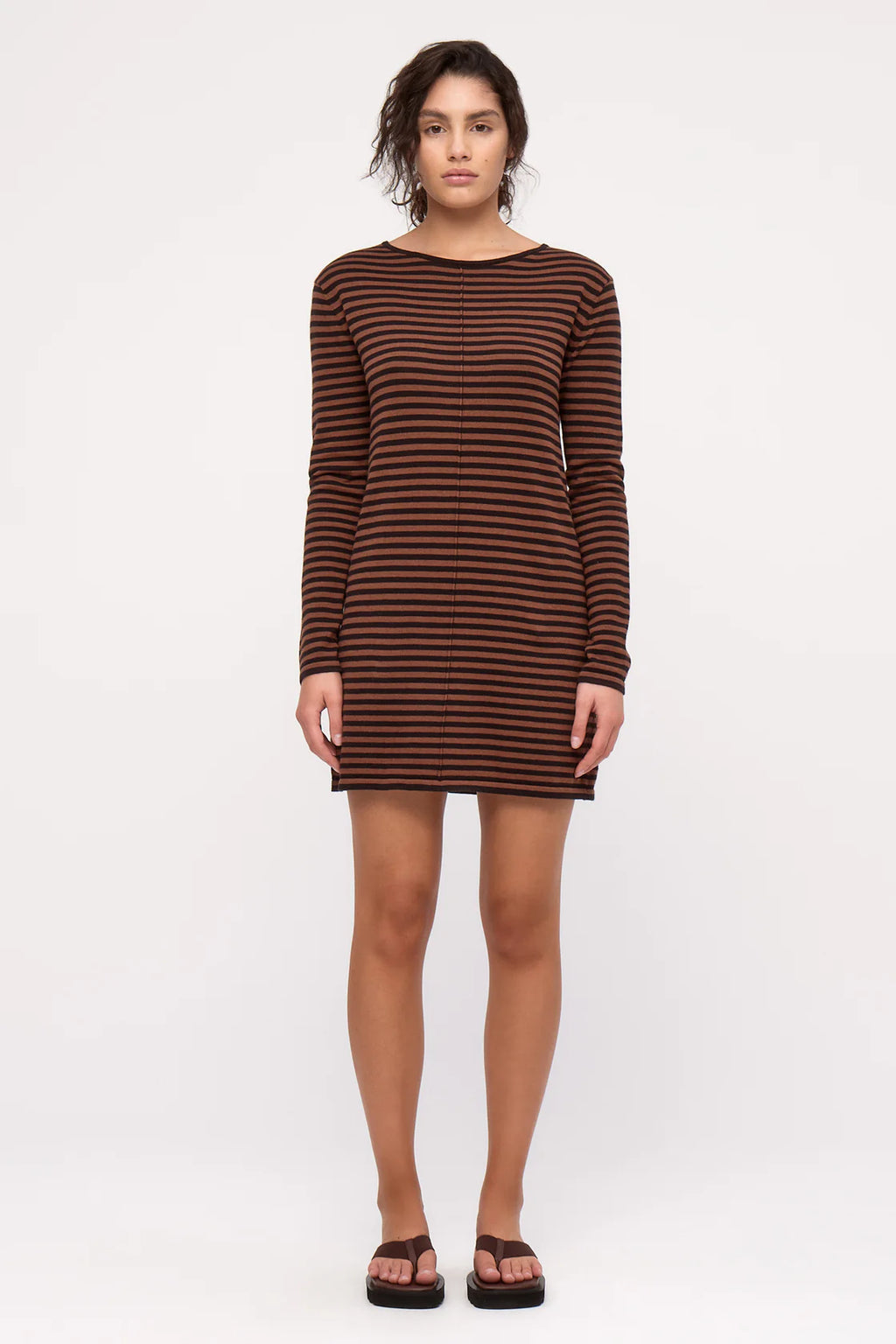 KNIT MINI DRESS - BROWN STRIPE