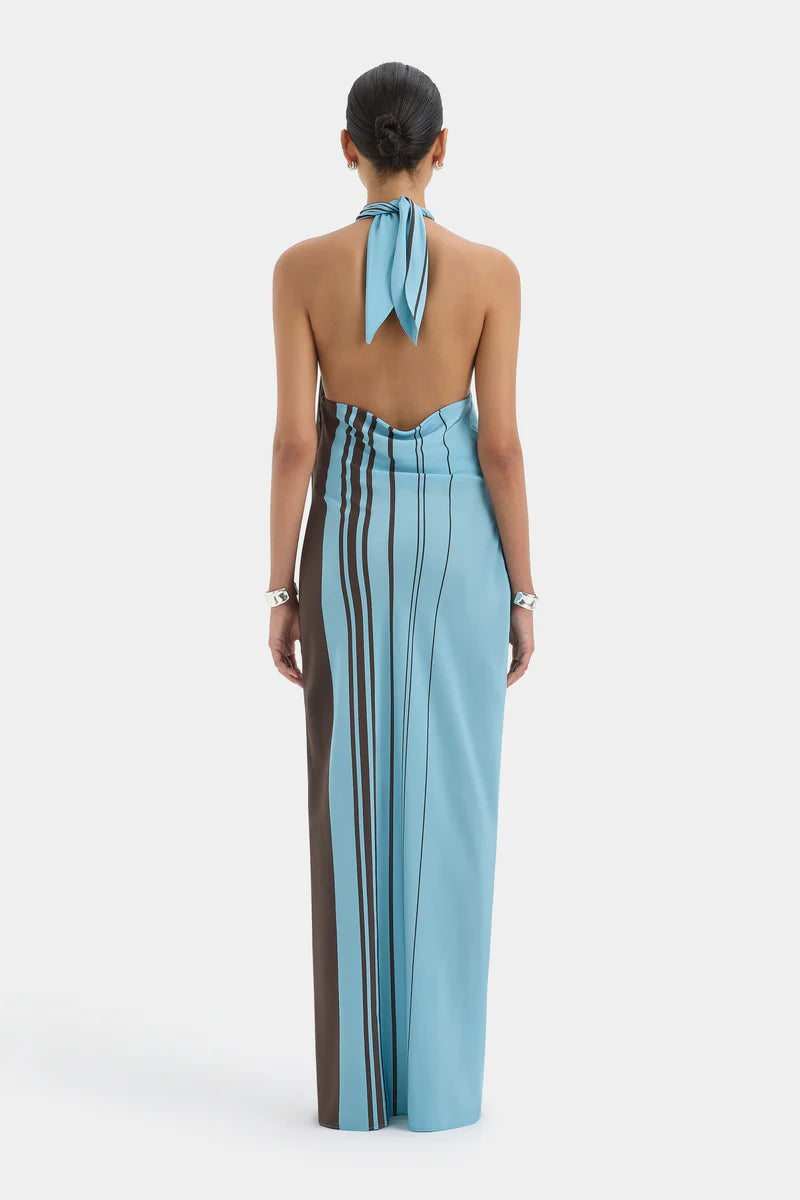 RIOJA HALTER SCARF MAXI DRESS - PACHA MINERAL STRIPE