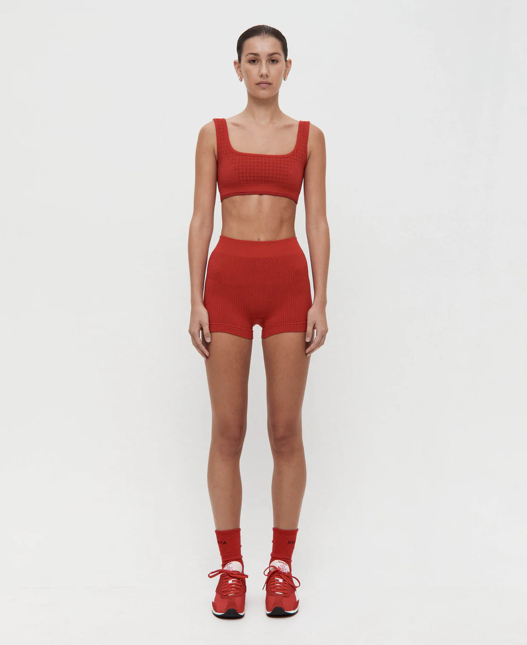 HOUNDSTOOTH WOOL BRALET - CRIMSON