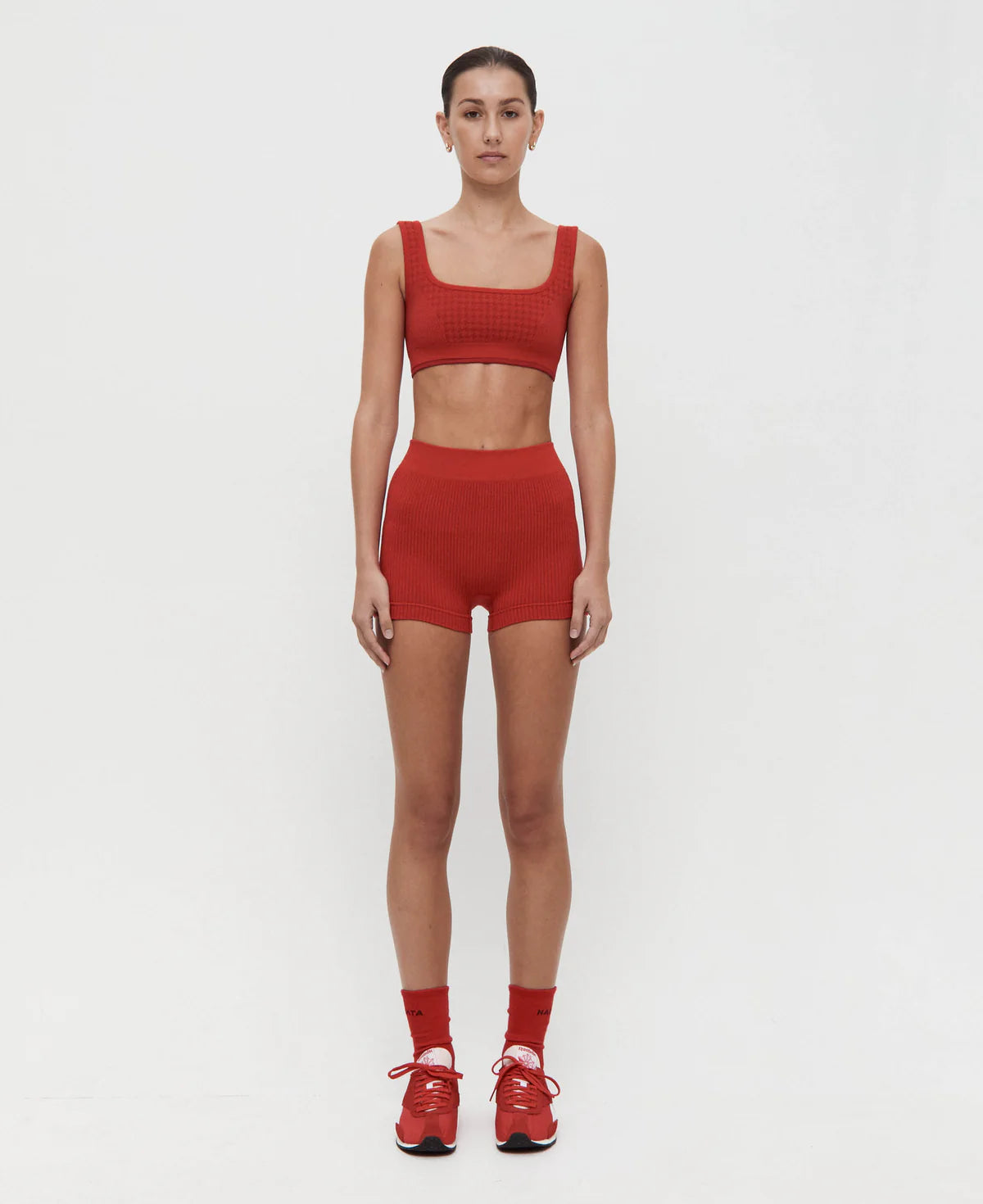 HOUNDSTOOTH WOOL BRALET - CRIMSON