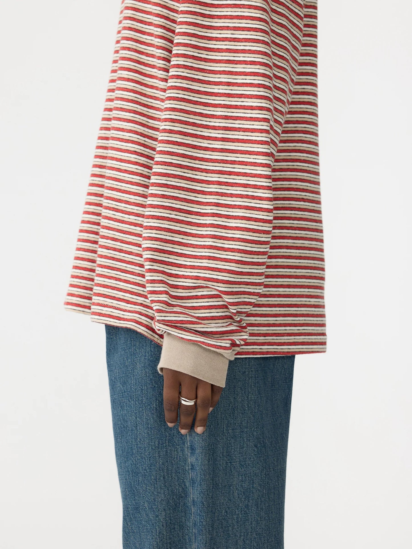 RECYCLED SLOUCH L/S TSHIRT - RED/BEIGE/UNDYED
