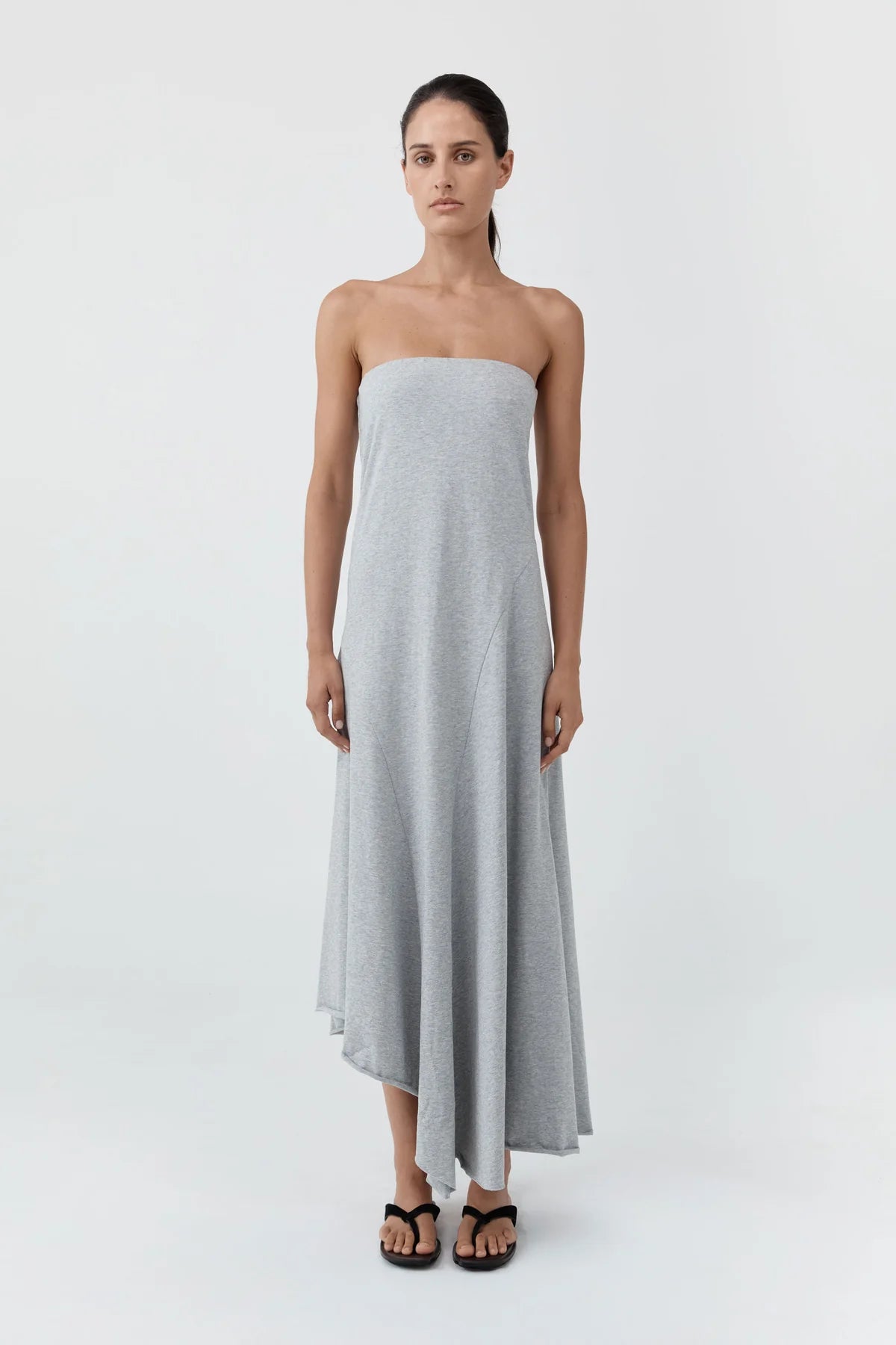 STRAPLESS COTTON JERSEY DRESS - LIGHT GREY MARLE