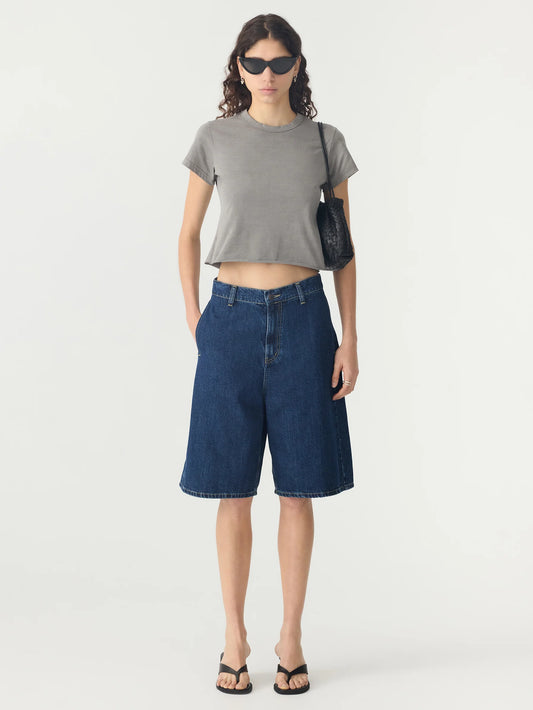 WIDE LEG DENIM SHORT - WORN INDIGO