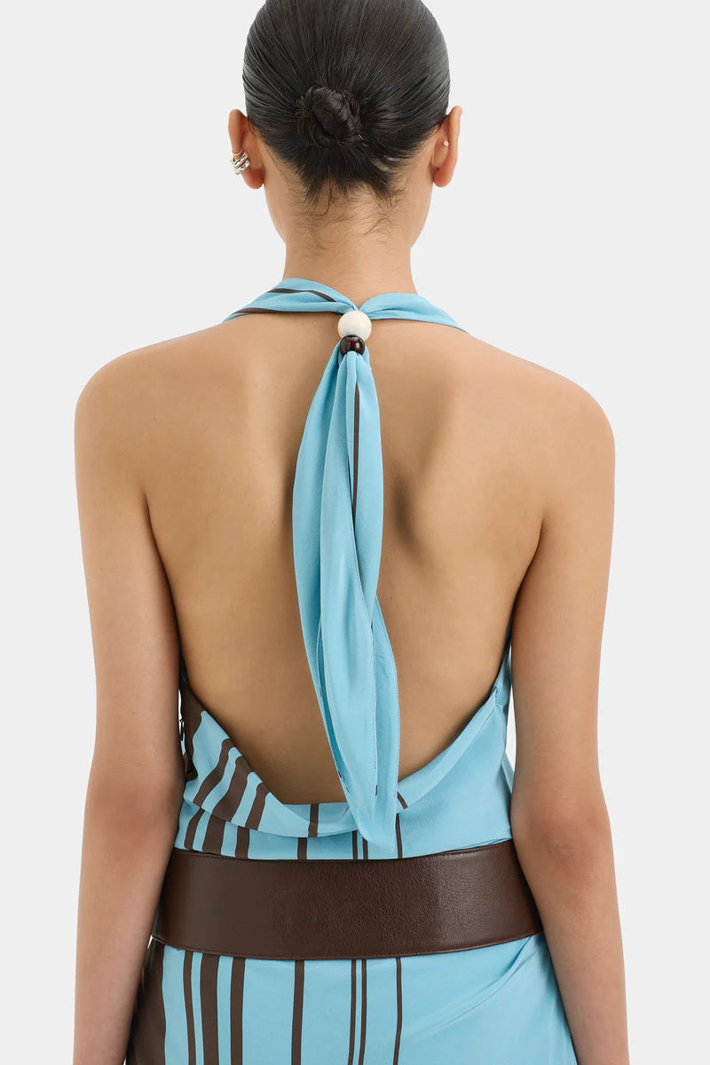 RIOJA HALTER SCARF MAXI DRESS - PACHA MINERAL STRIPE