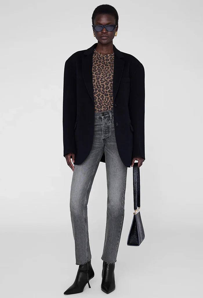 SYLVIE LONG SLEEVE TEE - BLACK AND BROWN LEOPARD