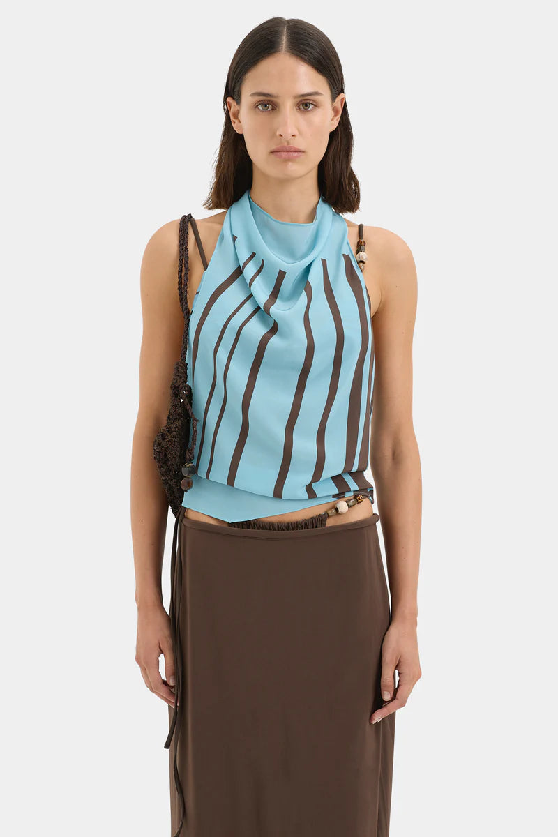 RIOJA HALTER SCARF TOP - PACHA MINERAL STRIPE