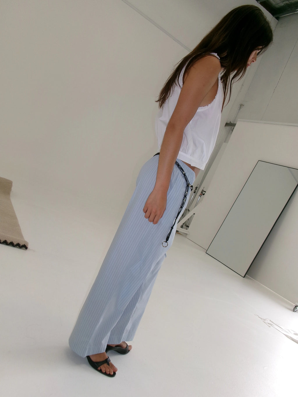 THE EASE TROUSER - LAKE BLUE STRIPE
