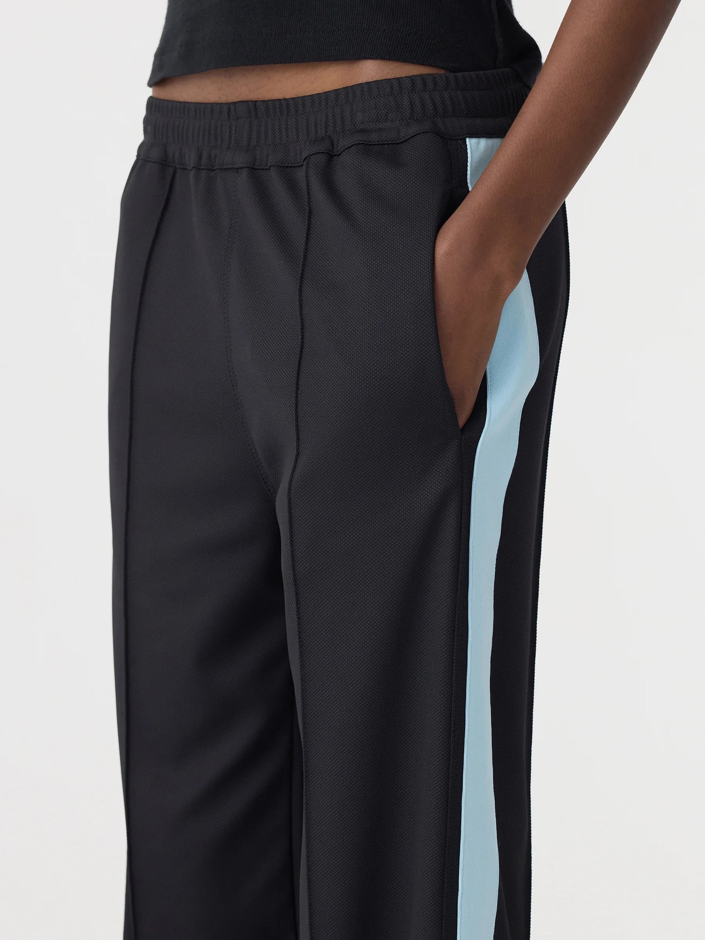 PIQUE STRIPE DETAIL PANT - BLACK AND PALE BLUE