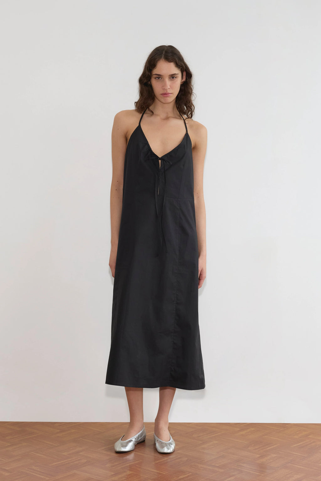 SEAMED HALTER DRESS - BLACK