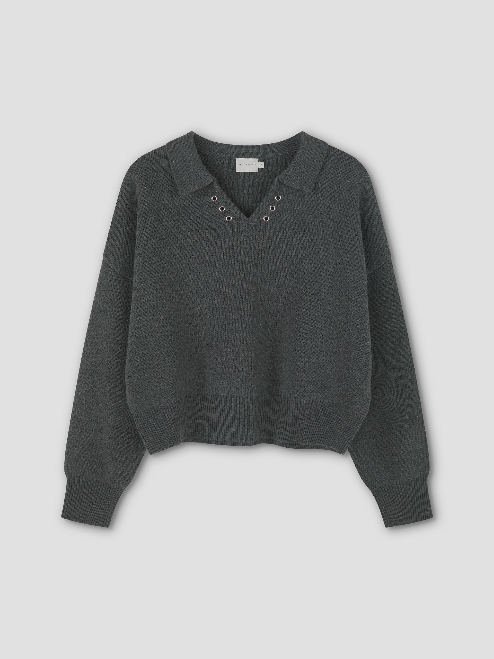 EYELET KNIT - DARK PEBBLE