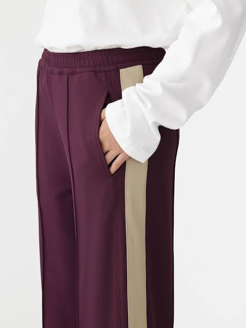 TWILL STRIPE DETAIL PANT - BURGUNDY/LIGHT TAN