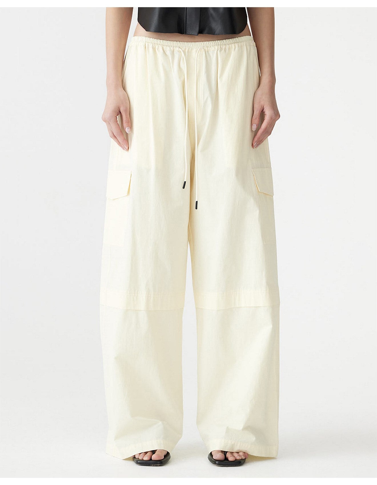CRUSHED COTTON LAYERED PANT - PALE YELLOW