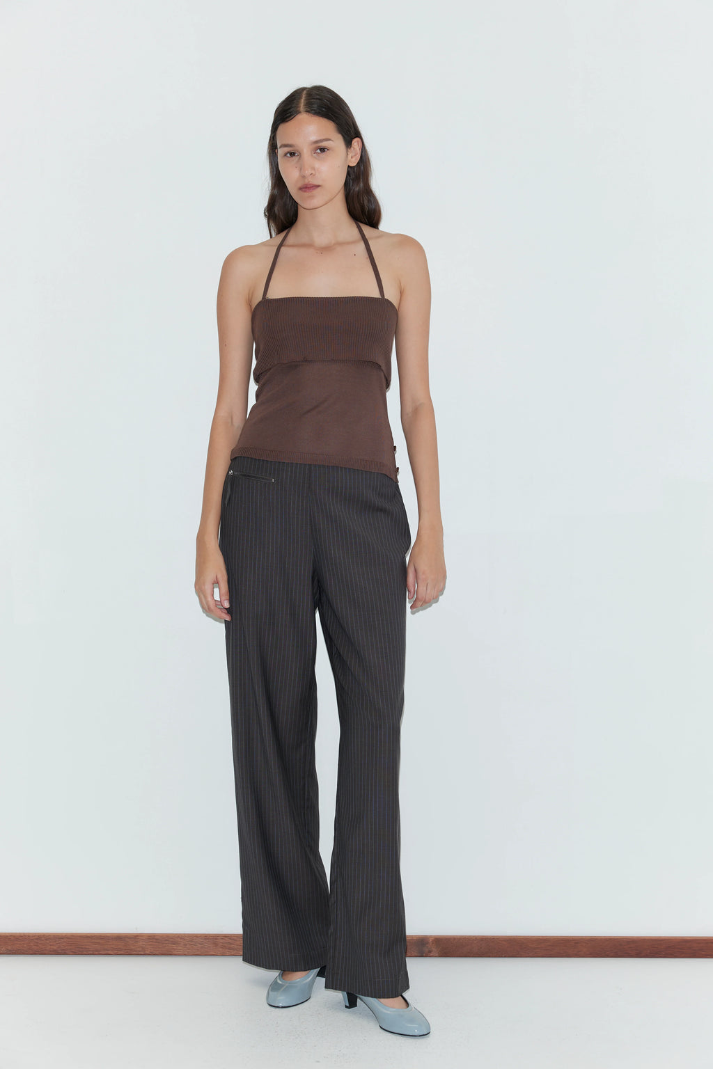 PURE WOOL ZIP PANT - CHARCOAL STRIPE