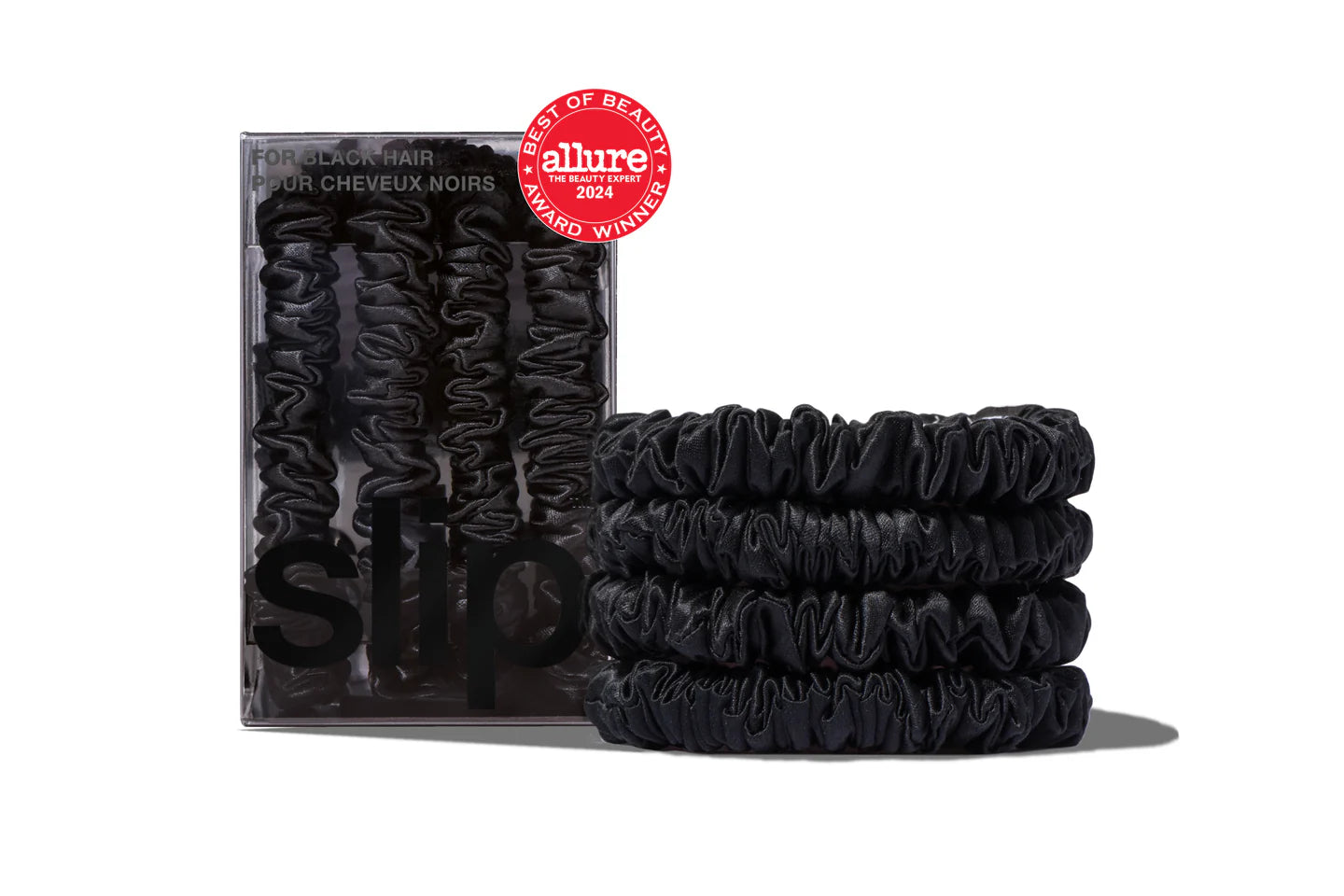 SLIP PURE SILK BACK TO BASICS SKINNY SCRUNCHIES - BLACK SET OF 4