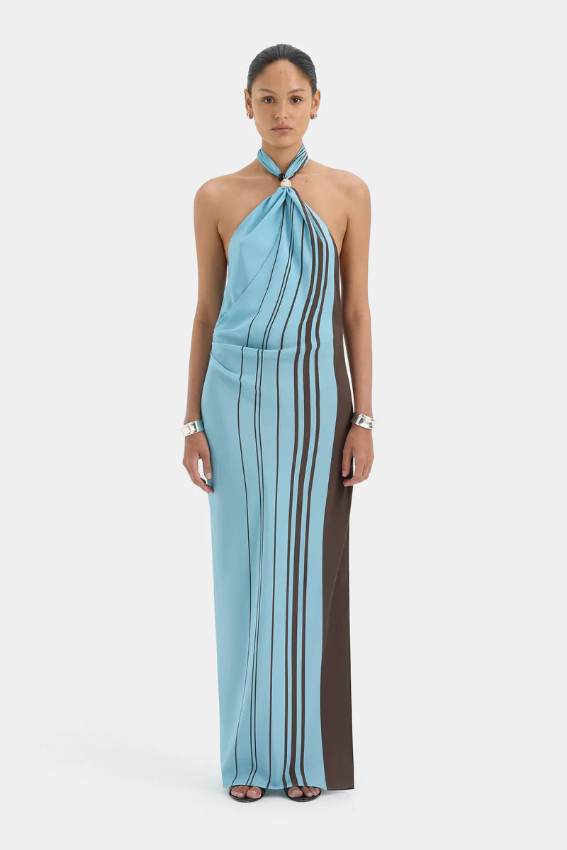 RIOJA HALTER SCARF MAXI DRESS - PACHA MINERAL STRIPE