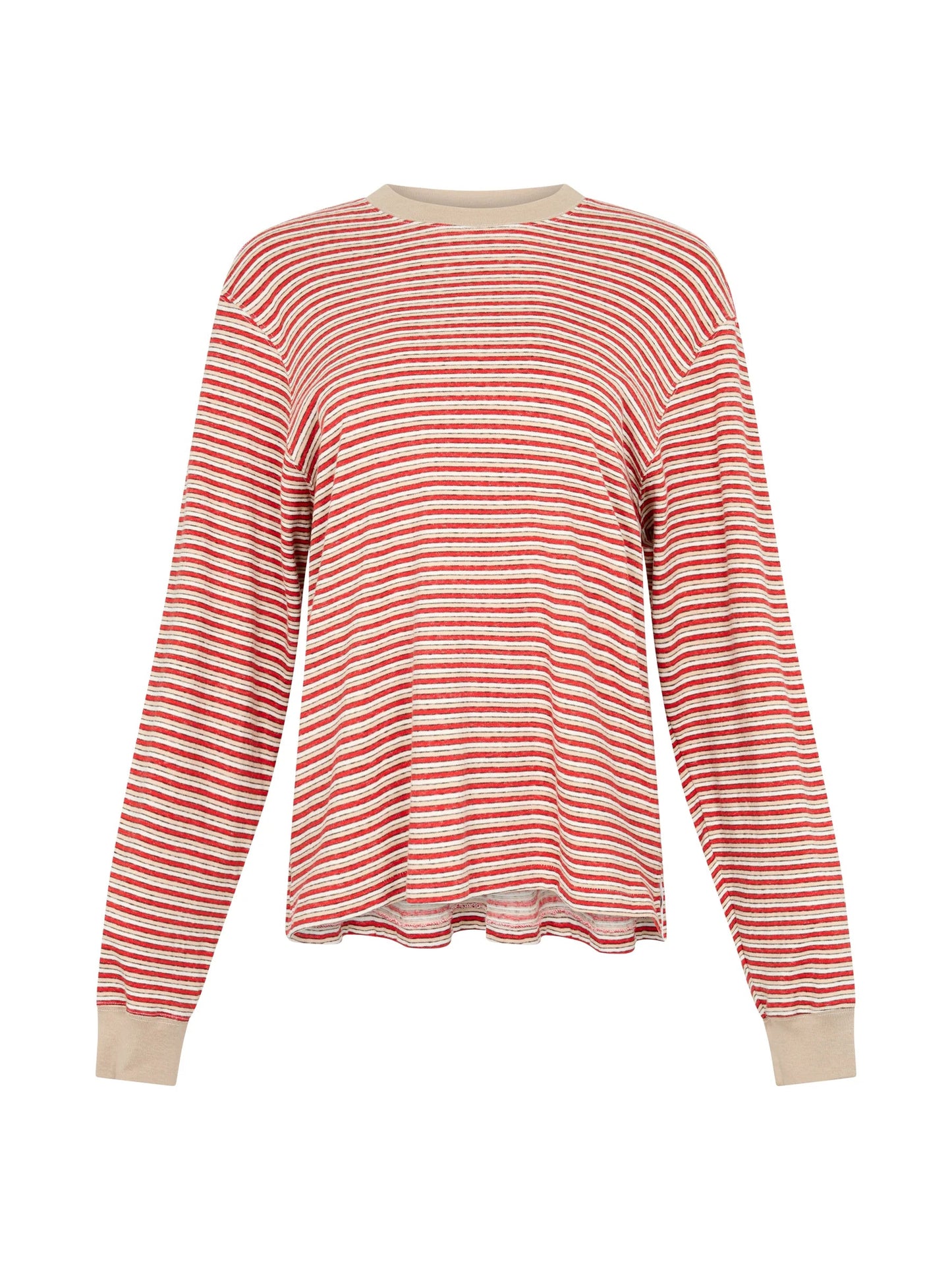 RECYCLED SLOUCH L/S TSHIRT - RED/BEIGE/UNDYED