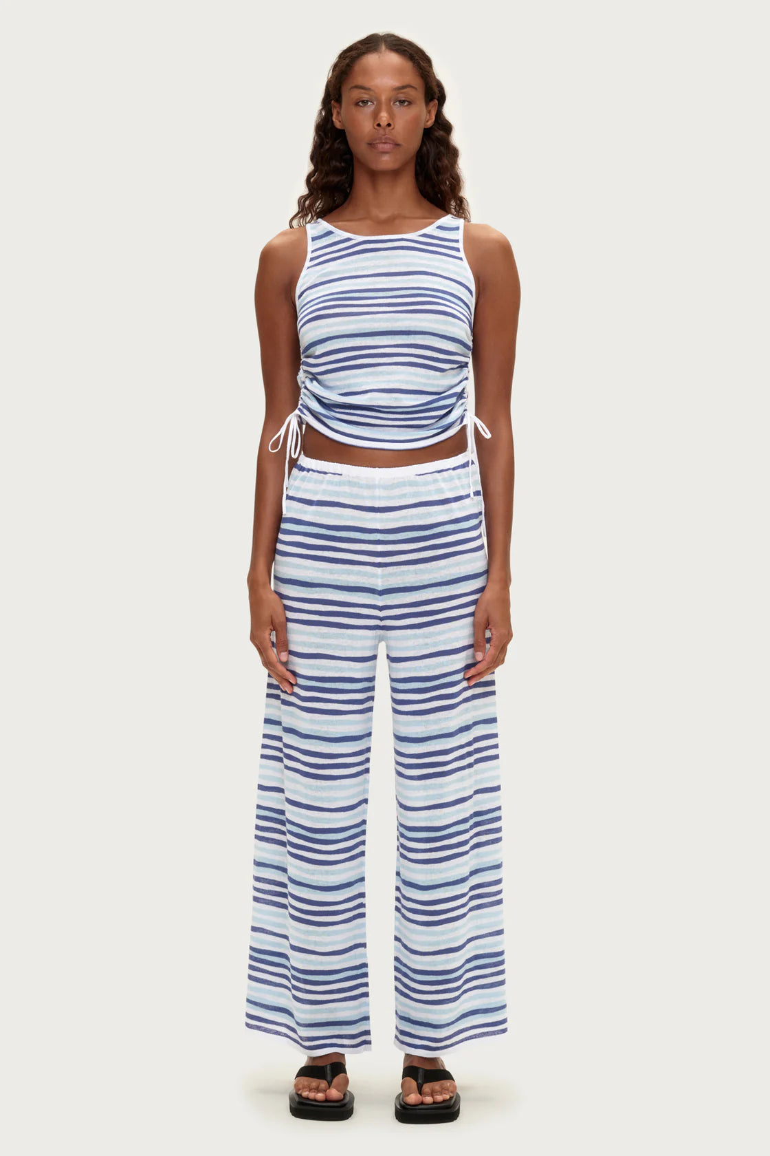 GATHERED KNIT TANK - BLUE STRIPE