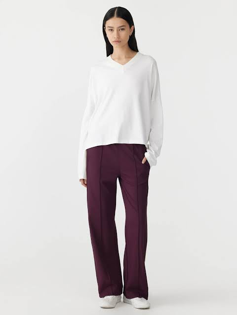 TWILL STRIPE DETAIL PANT - BURGUNDY/LIGHT TAN