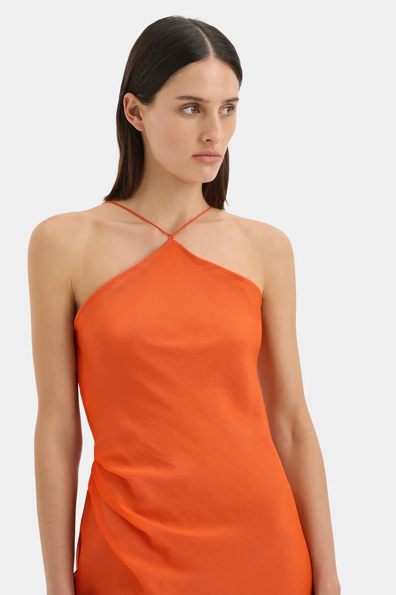 (PRE-ORDER) DANICA TIE MINI DRESS - TANGERINE SPLICE