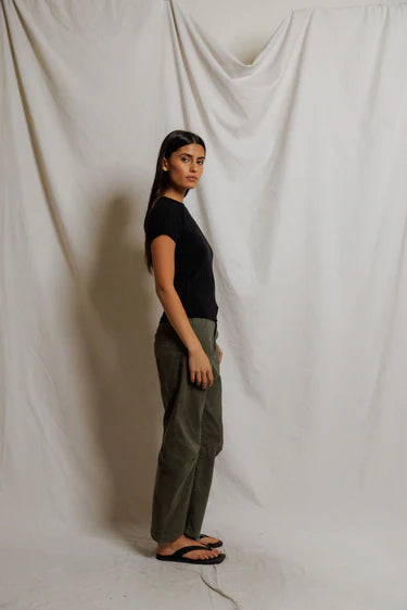 SURI RIB CREWNECK CAP SLEEVE TEE - BLACK