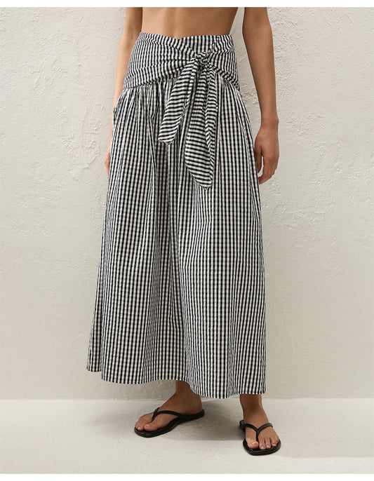LUCIA MIDI SKIRT - BLACK TEXTURED GINGHAM