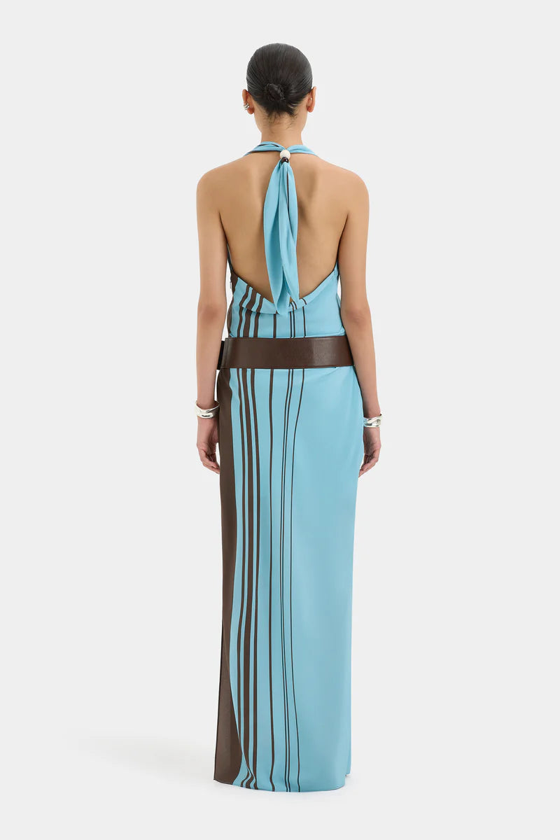 RIOJA HALTER SCARF MAXI DRESS - PACHA MINERAL STRIPE