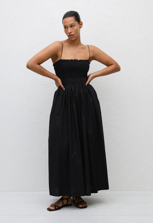 SHIRRED BODICE DRESS - BLACK