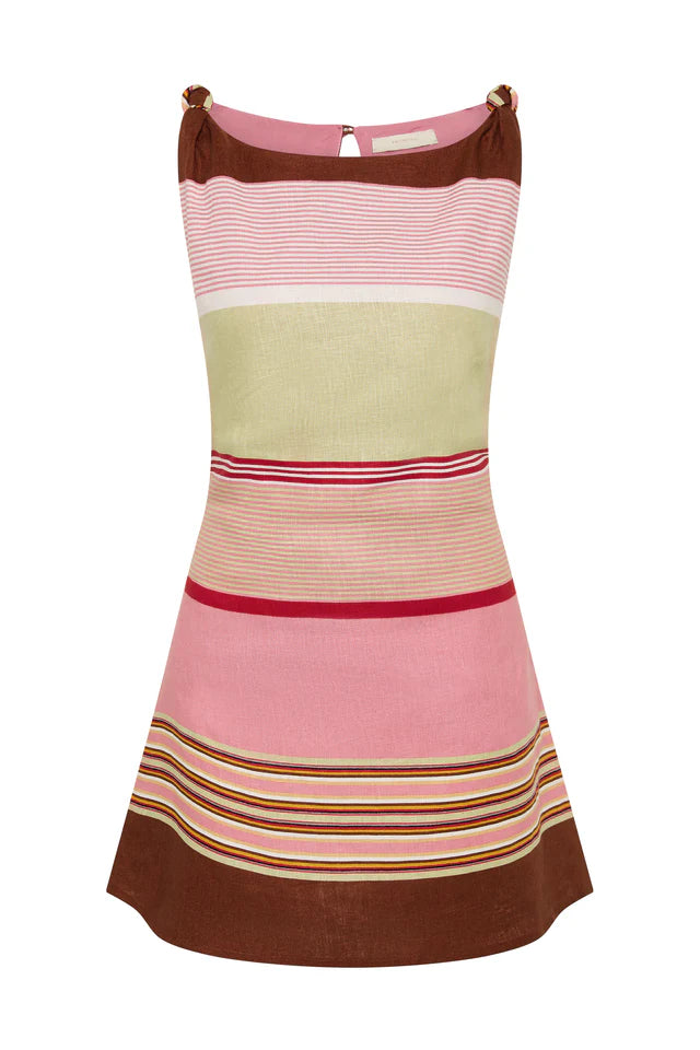 FLOR MINI DRESS- BARRAGAN STRIPE DUSTY MAUVE
