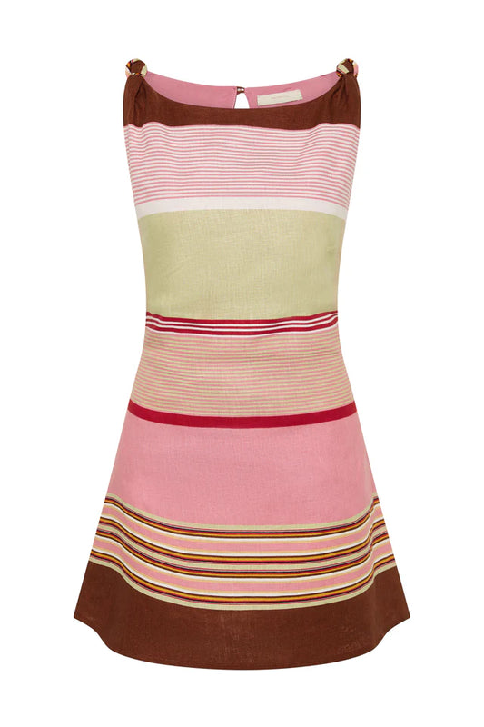 FLOR MINI DRESS- BARRAGAN STRIPE DUSTY MAUVE
